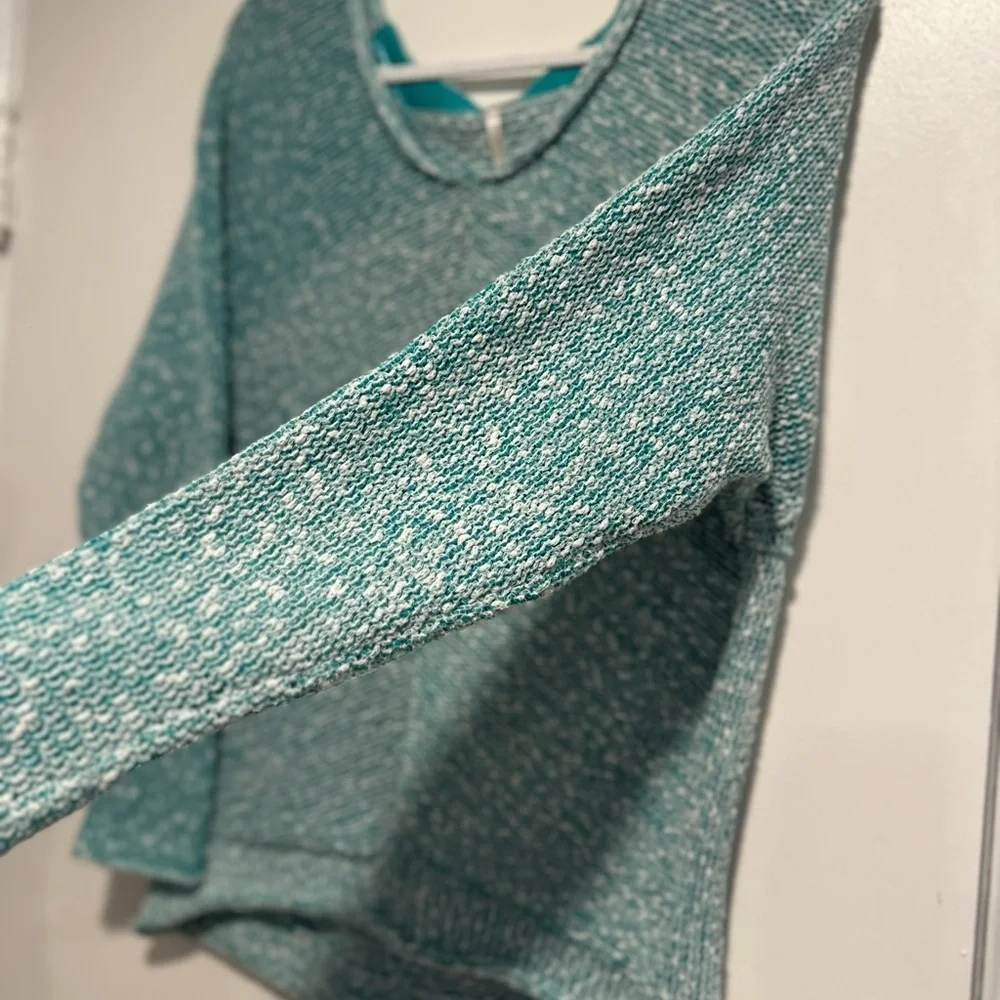 Free People Sz:XS Bright Lights oversized Round Neck knit Teal Speckle sweater